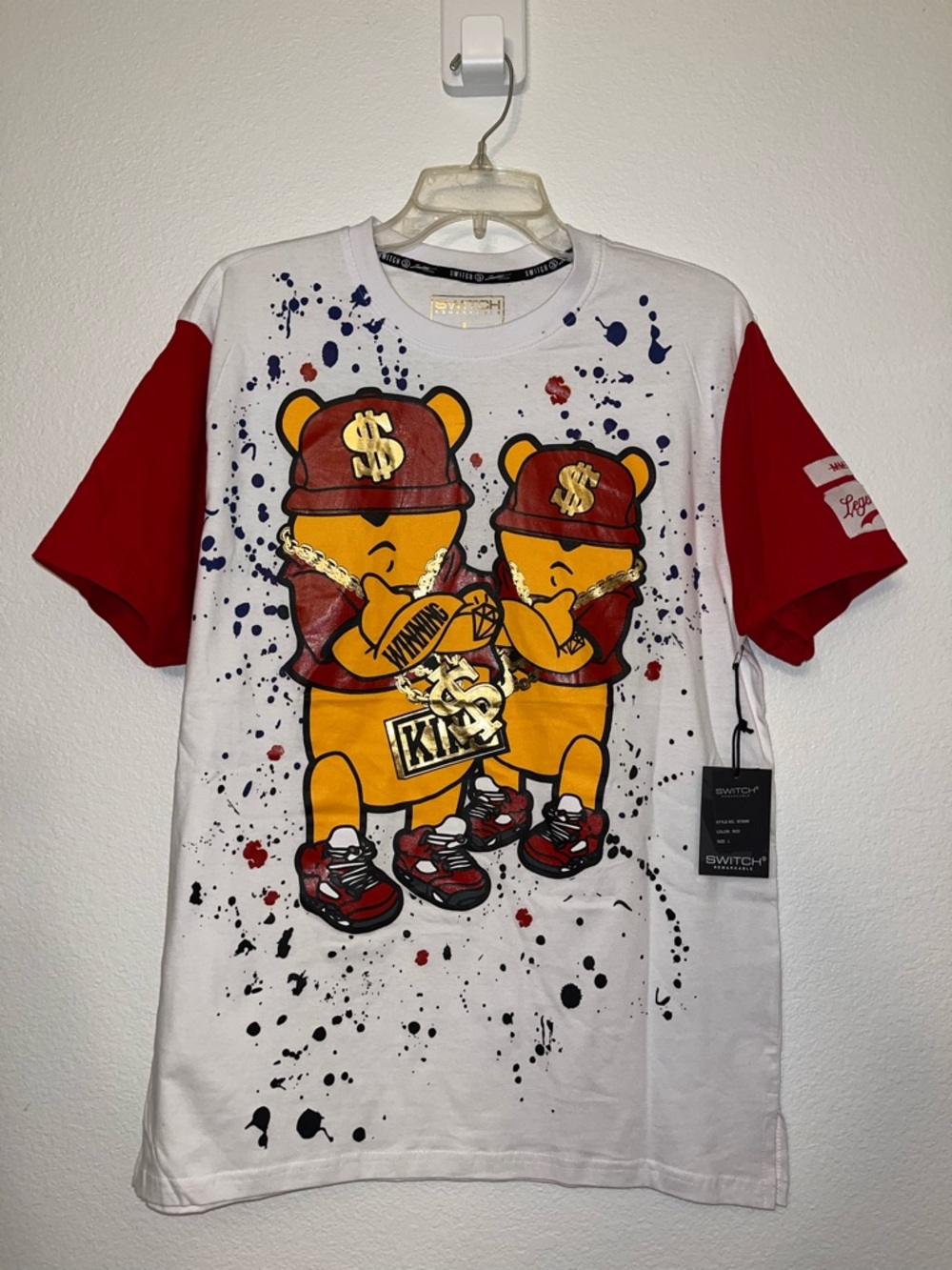 NWT Winning Street Pooh Bear Graphic Shirt White Red Streetwear Size L